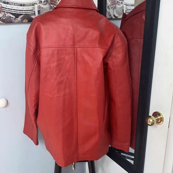 VNTG RED FULL GRAIN LEATHER W/ZIP OUT LINING DEEP POCKETS SEXY JACKET MADE IN US - Picture 7 of 14